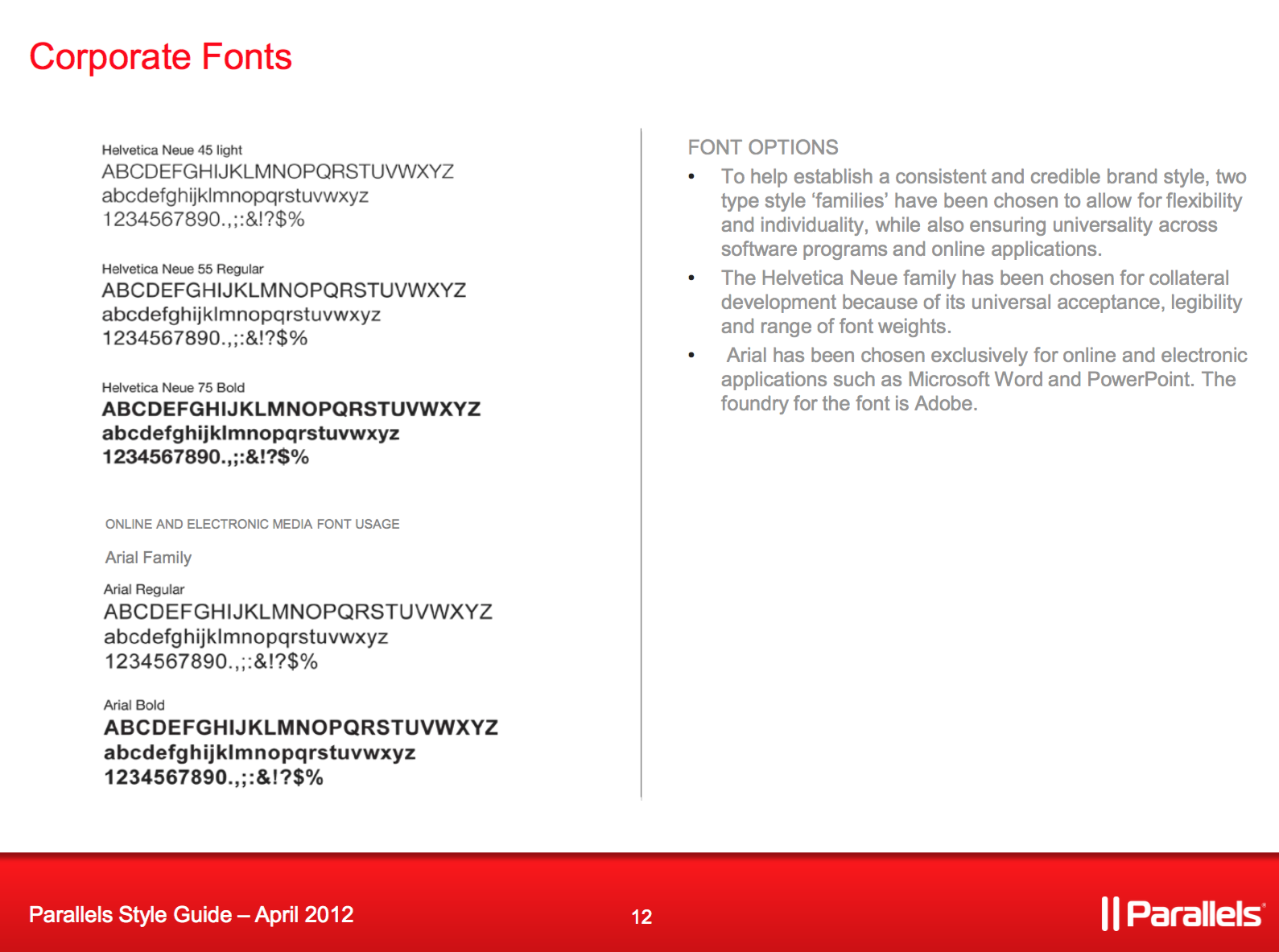 Corporate fonts guide for Parallels