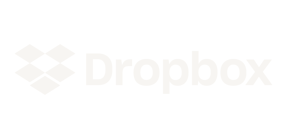 Dropbox logo featuring a geometric, open box icon to the left of the word "Dropbox" in bold, white letters, symbolizing clarity and inspiring creative minds on a transparent background.
