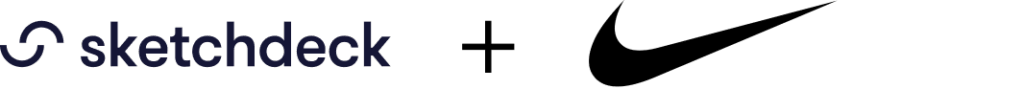 Sketchdeck logo and text appear next to a plus sign and the Nike swoosh logo, highlighting an embedded teams case study.