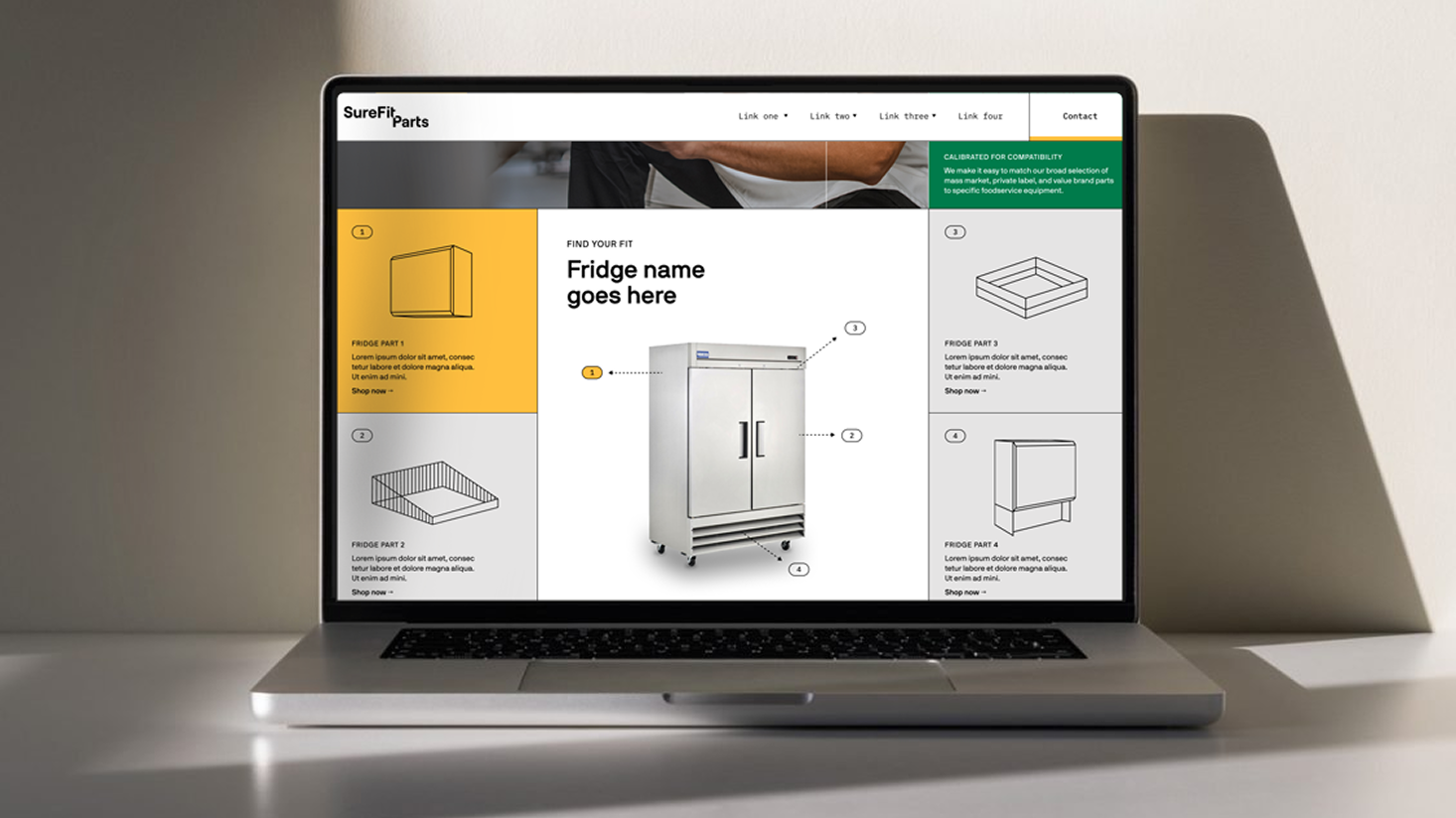 A laptop displays a website page featuring a commercial refrigerator in the center, with illustrated diagrams and descriptions of fridge parts surrounding it—ideal for finance professionals or any human seeking detailed insights, much like resources found on NerdWallet.