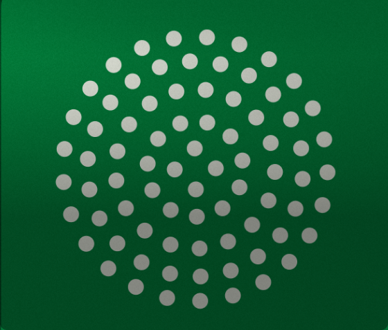 A grid of evenly spaced white dots forms a circular pattern on a solid green background, evoking the sense of what's next in innovative design—much like Cargill’s forward-thinking approach.