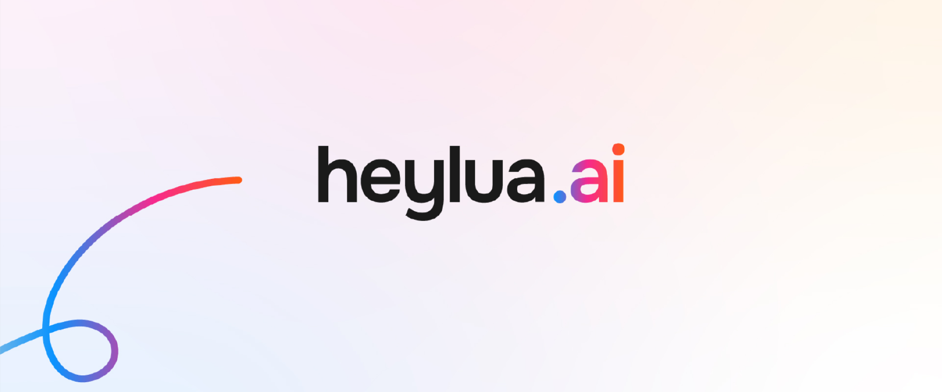 The image displays the "heylua.ai" logo in black, purple, and red text on a light gradient background with a curved line design on the left, emphasizing its connection to artificial intelligence.