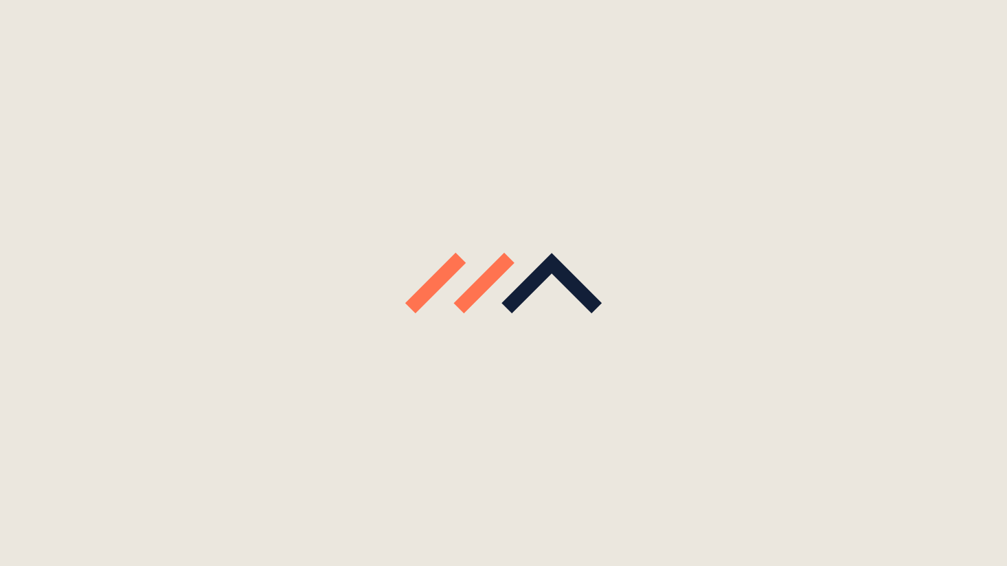 Three diagonal lines, two coral and one navy, arranged side by side on a light beige background, with the navy line forming an upward angle to evoke a dynamic Brand Identity for Property Management SaaS.